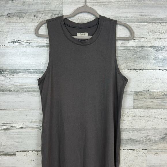 Madewell Women's Size Medium Sandwashed Gray Mock Neck Tank Jersey Dress Organic - Picture 3 of 6
